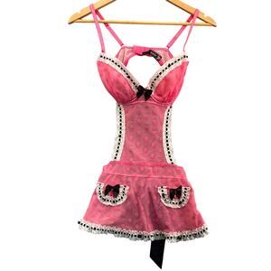 Victoria's Secret Sexy Little Things Pink Black Babydoll Maid Apron Push Up 34D